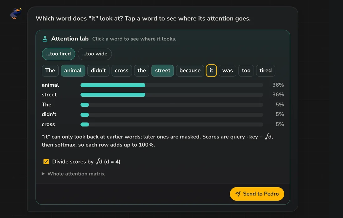 Attention lab: the word it attends mostly to animal and street